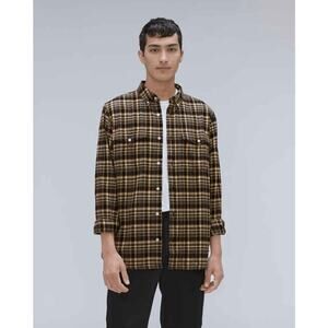 Everlane Brushed Flannel Shirt Black Beech Plaid Mens L NWT